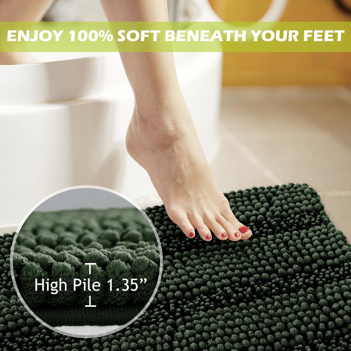 Bathroom Rugs - Soft Bath Mat Water Absorbent Non-Slip Thick Shaggy Shower Carpe, Machine Washable, Plush Carpet Runner For Tub